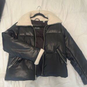 Levi’s Black Leather Jacket with Cream Collar
